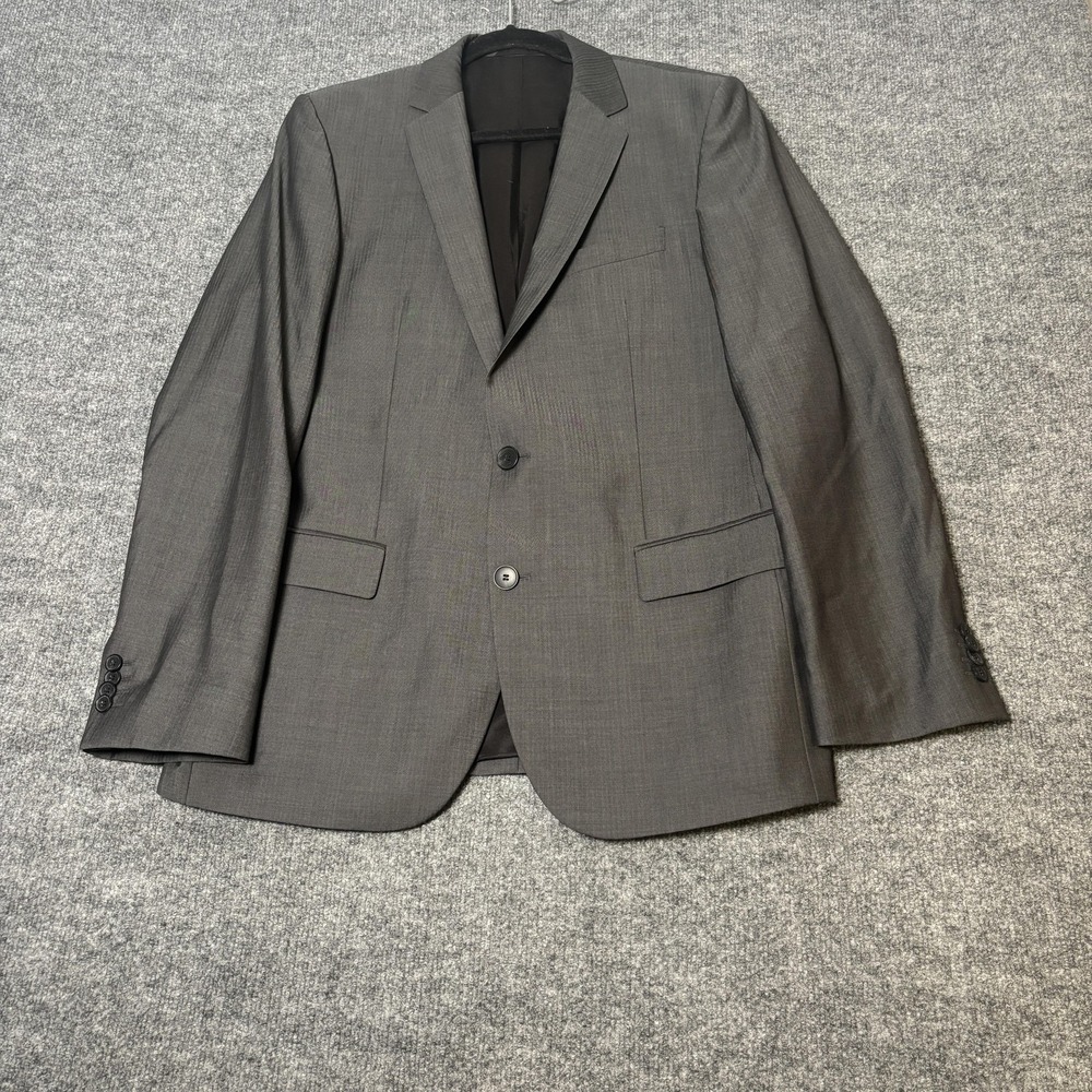 Hugo Boss Suit Jacket Mens 40R Gray Virgin Wool 2 Button Bulgaria Notch‎ Lapel